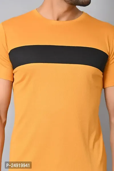 Burundi Blu Stripe Half Sleeves T-Shirt Gym/Active Wear- Mustard, Pack of 1-thumb5