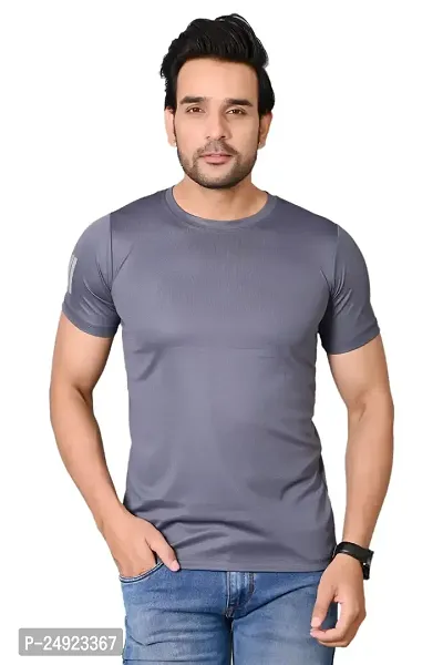 Burundi Blu Regular fit Casual Solid Plain Lightweight Stretchable Half Sleeves Dark Grey Round Neck T Shirt for Men (B-P7)