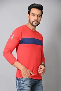 Burundi Blu Stripe Full Sleeves T-Shirt Gym Wear Active Wear- Red-thumb3