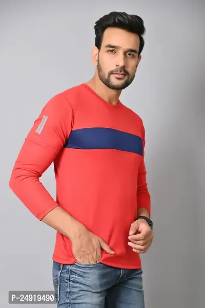 Burundi Blu Stripe Full Sleeves T-Shirt Gym Wear Active Wear- Red-thumb4