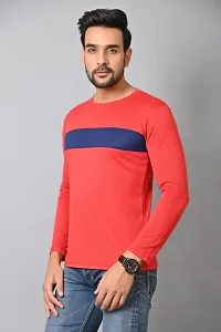 Burundi Blu Regular fit Casual Stripes Plain Lightweight Stretchable Full Long Sleeve Red Round Neck T Shirt for Men(B-P16)-thumb4