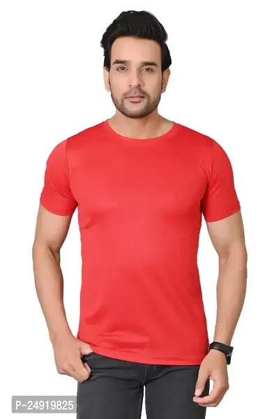 Burundi Blu Regular fit Casual Solid Plain Round Neck Lightweight Stretchable Half Sleeves Red Round Neck T Shirt for Men (B-P10)