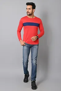 Burundi Blu Regular fit Casual Stripes Plain Lightweight Stretchable Full Long Sleeve Red Round Neck T Shirt for Men(B-P16)-thumb2