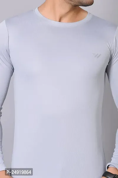 Burundi Blu Plain Solid Light Grey Full Sleeves T-Shirt Gym Wear Active Wear-thumb5