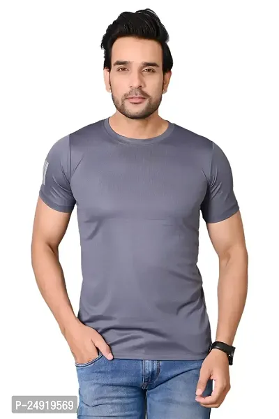 Burundi Blu Plain Solid Dark Grey Half Sleeves T-Shirt Gym Wear Active Wear-thumb0