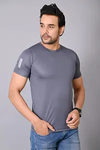 Burundi Blu Plain Solid Dark Grey Half Sleeves T-Shirt Gym Wear Active Wear-thumb2