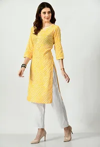 Stylish Fancy Lehariya Print Cotton Gota Work Knee Length Yellow A-Line Kurti-thumb2