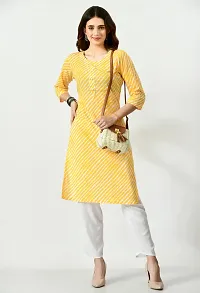 Stylish Fancy Lehariya Print Cotton Gota Work Knee Length Yellow A-Line Kurti-thumb3