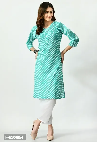 Green Cotton Printed Kurtas For Women-thumb0