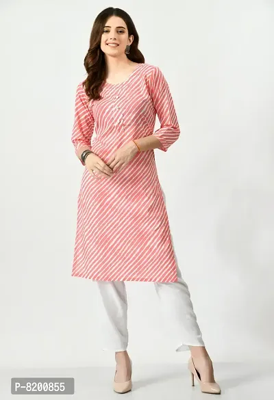 Stylish Fancy Lehariya Print Cotton Gota Work Knee Length Peach A-Line Kurti