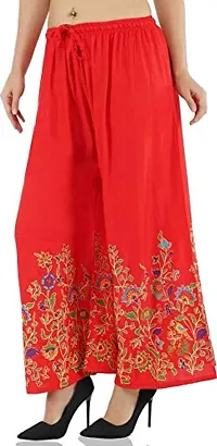 Fashion Floral Print Red Palazzo for Women-thumb2