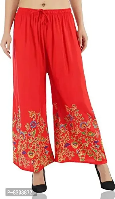 Fashion Floral Print Red Palazzo for Women-thumb0