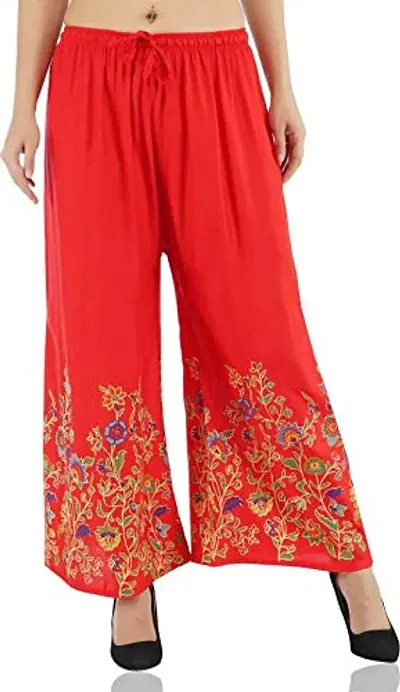 Fancy Rayon Embroidered Palazzos For Women