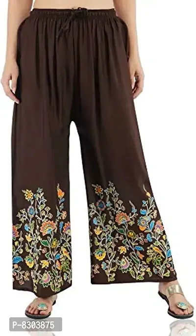 Fashion Floral Print Brown Palazzo for Women
