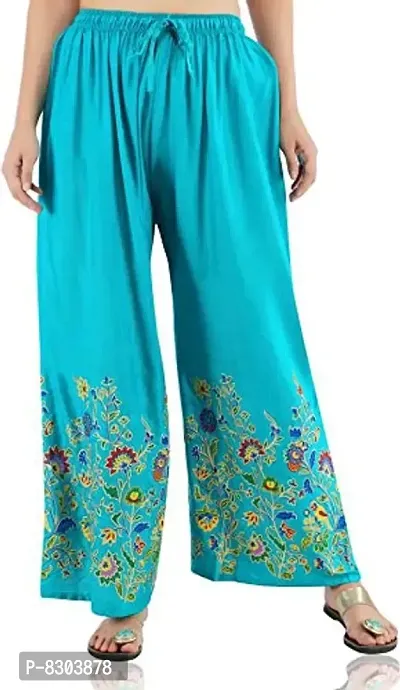 Fashion Floral Print Sky Blue Palazzo for Women