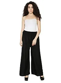 Fashion Women Rayon Solid Plain Black Palazzo-thumb2