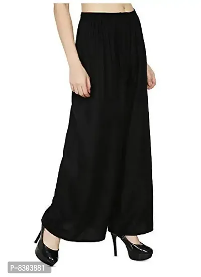 Fashion Women Rayon Solid Plain Black Palazzo