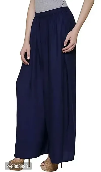 Fashion Women Rayon Solid Plain Navy Blue Palazzo