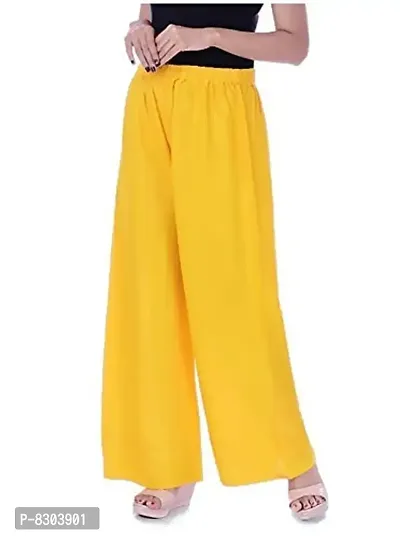 Fashion Women Rayon Solid Plain Yellow Palazzo