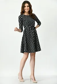 Trendy Polka Dot Print Crepe Fit and Flare Black Dress For Women-thumb2