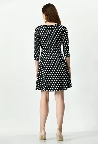 Trendy Polka Dot Print Crepe Fit and Flare Black Dress For Women-thumb1