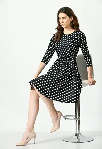 Trendy Polka Dot Print Crepe Fit and Flare Black Dress For Women-thumb3