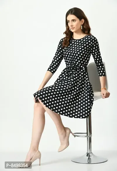 Trendy Polka Dot Print Crepe Fit and Flare Black Dress For Women-thumb4