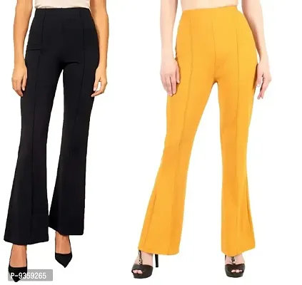 Women Trendy Bootcut Trousers Bellbottom Straight Trousers Pants Pack of 2-thumb0