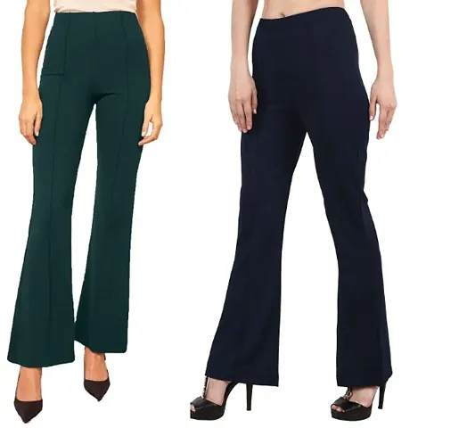 Women Trendy Bootcut Trousers Bellbottom Straight Trousers Pants Pack of 2