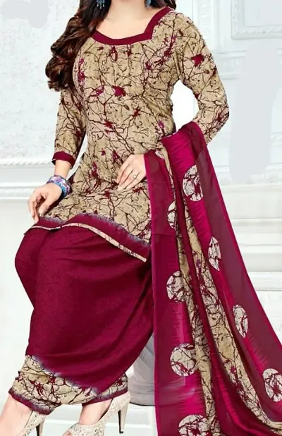 Elegant Crepe Dress Material with Chiffon Dupatta