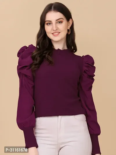 Elegant Purple Polyester Solid Top For Women-thumb0