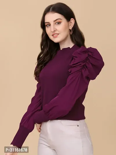 Elegant Purple Polyester Solid Top For Women-thumb4