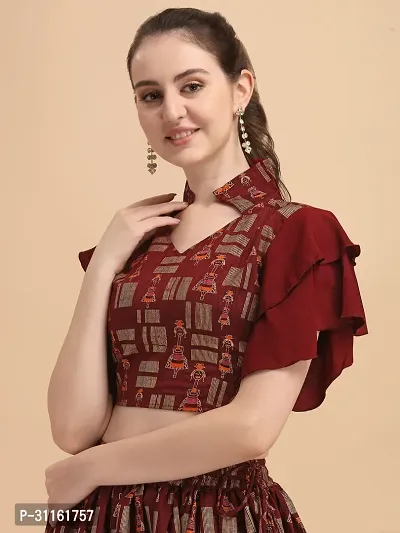 Elegant Maroon Silk Printed Top For Women-thumb3