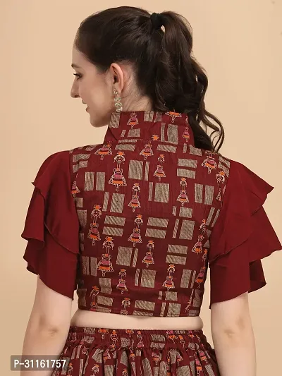 Elegant Maroon Silk Printed Top For Women-thumb2