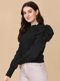 Elegant Black Polyester Solid Top For Women-thumb2