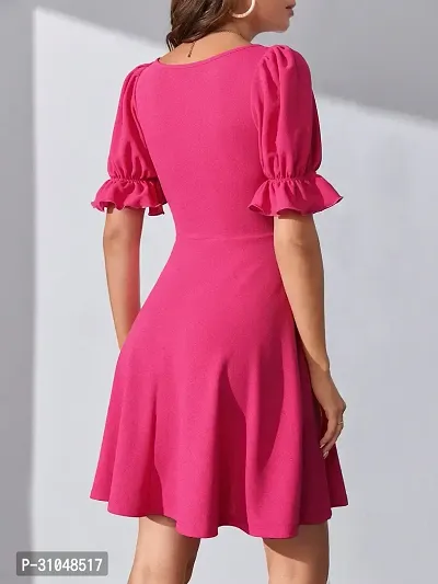 Stylish Pink Cotton Lycra Solid Dress For Women-thumb2