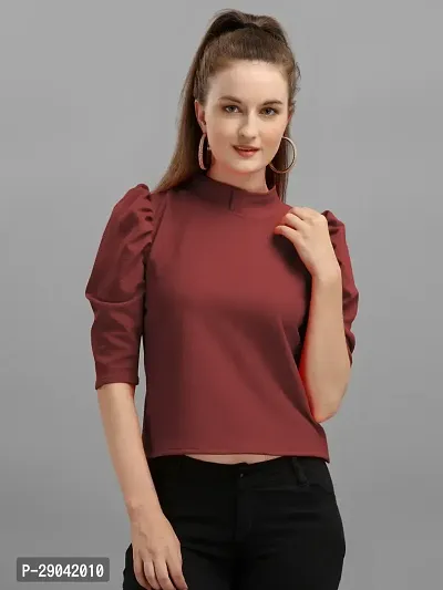 Casual Half Sleeve Solid Women Maroon Top-thumb0