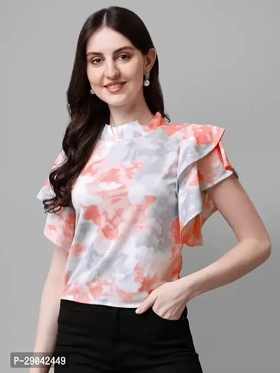 Casual Printed Women Orange Grey White Top-thumb0