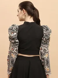 DL Fashion Casual 3 4 Sleeve Printed Women Black Top-thumb1