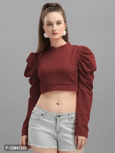 Casual Full Sleeve Solid Women Maroon Top-thumb0