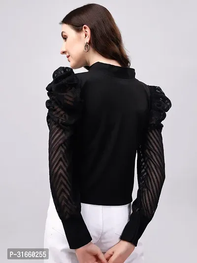 Elegant Black Polyester Solid Top For Women-thumb2