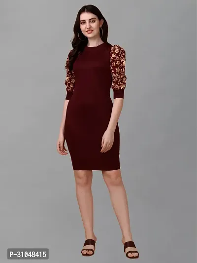 Stylish Maroon Cotton Blend Solid Dress For Women-thumb4