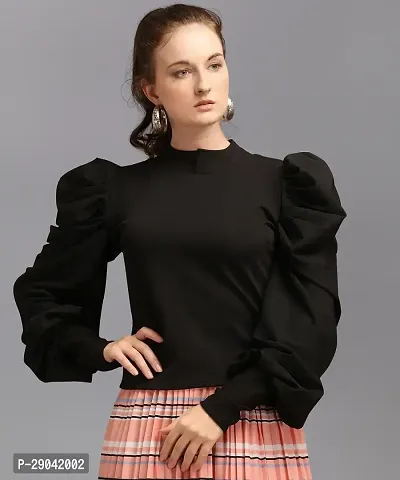 Casual Full Sleeve Solid Women Black Top-thumb0