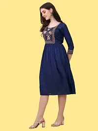 Stylish Blue Viscose Rayon Embroidered Dress For Women-thumb2