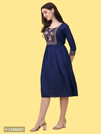 Stylish Blue Viscose Rayon Embroidered Dress For Women-thumb3