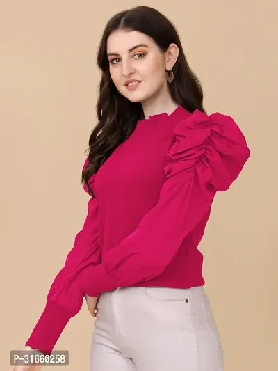 Elegant Pink Polyester Solid Top For Women-thumb0