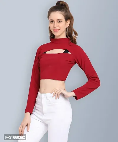 Elegant Red Polyester Solid Top For Women-thumb3