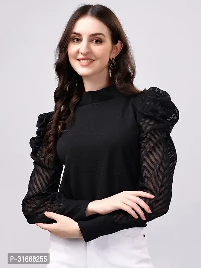 Elegant Black Polyester Solid Top For Women-thumb0