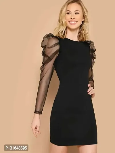 Stylish Black Polyester Solid Dress For Women-thumb3