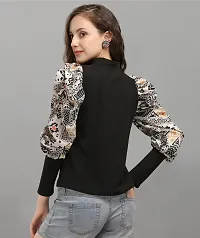 DL Fashion Casual Full Sleeve Printed Women Black Top-thumb1